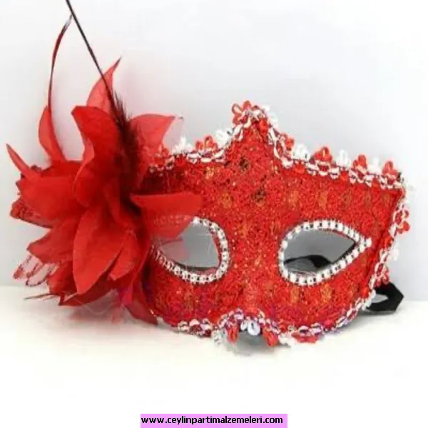 Lüks Maske Kırmızı Çiçekli